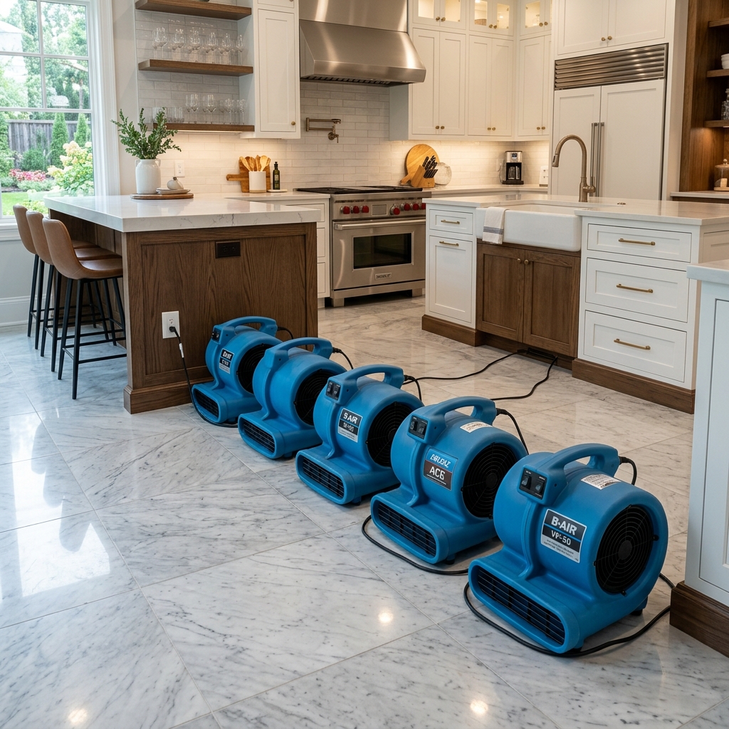 Structural drying setup in a luxury home.